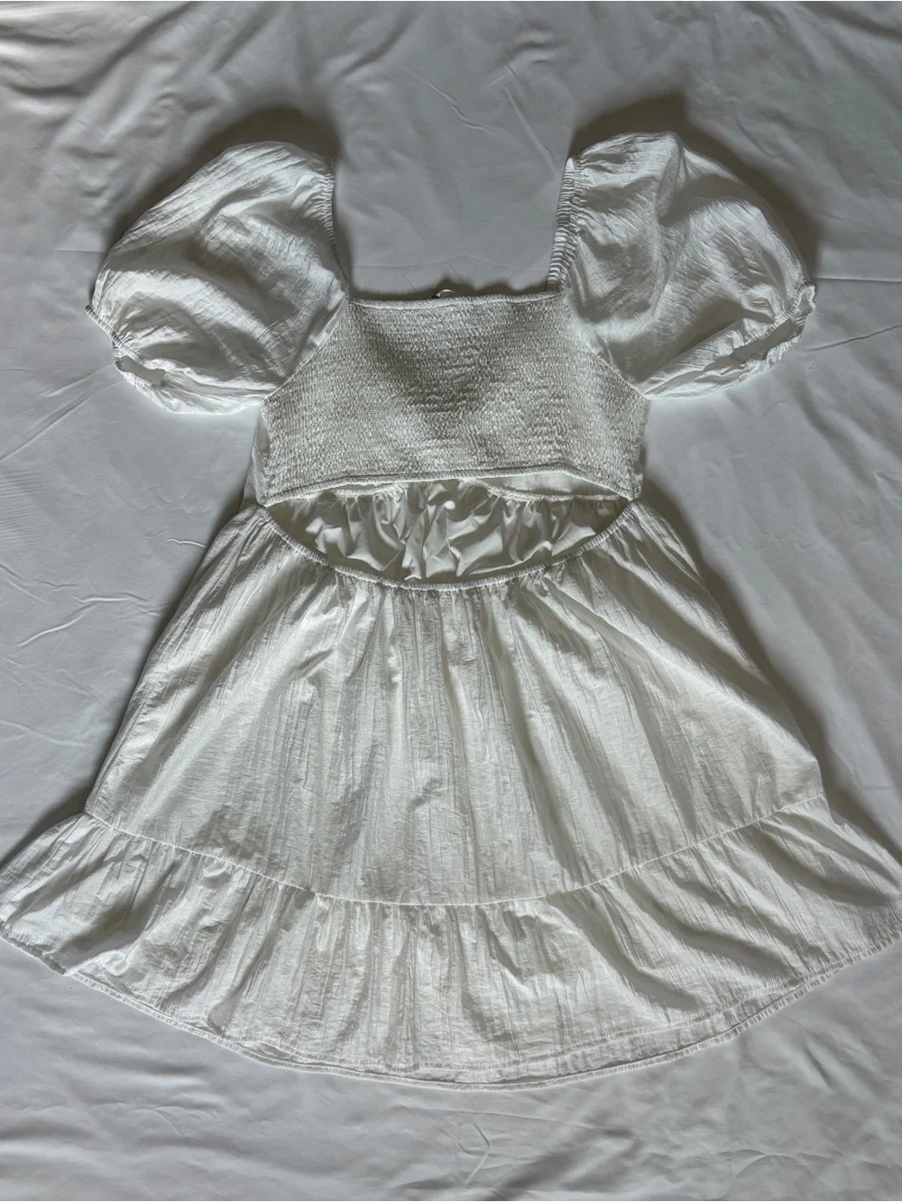 Altar'd State Ivory Puff-Sleeve Twist-Front Mini Dress